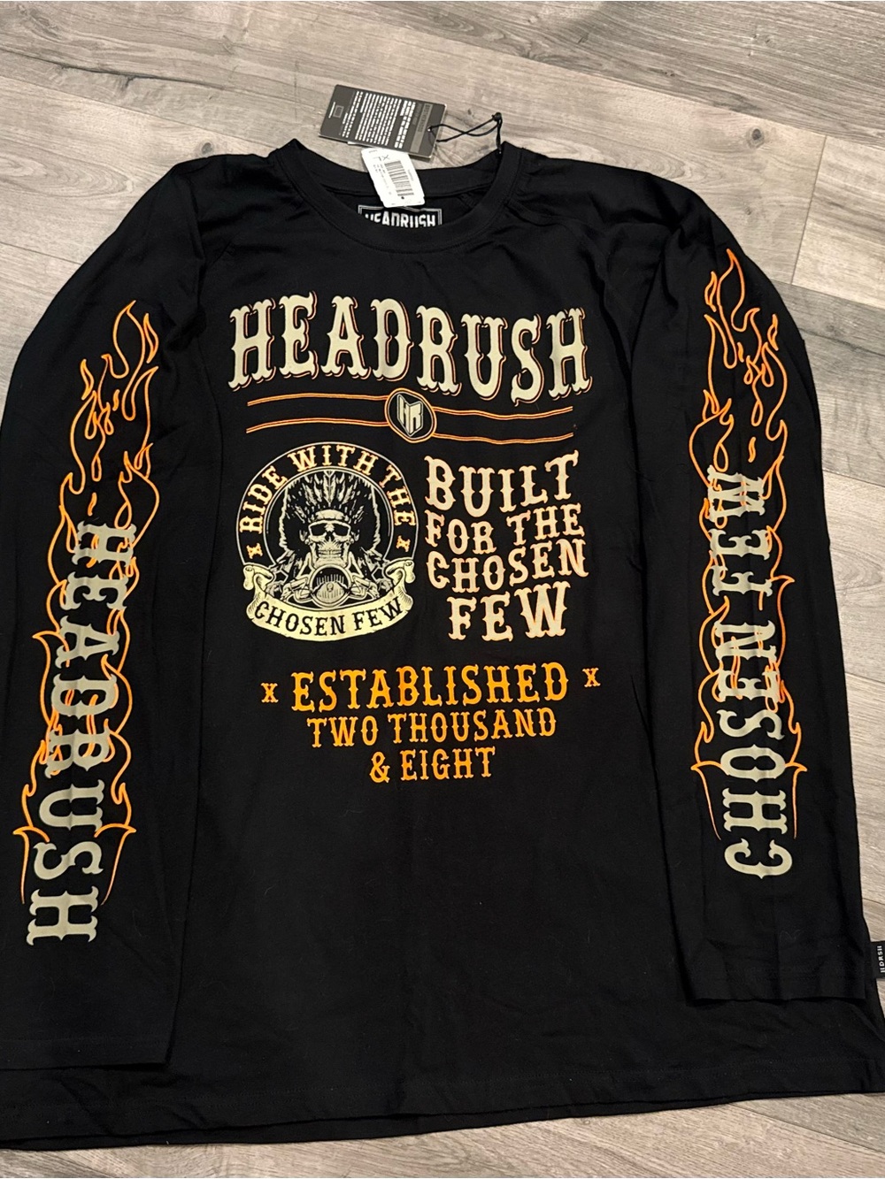 Headrush Black Long-Sleeve Graphic Tee with Orange Accents